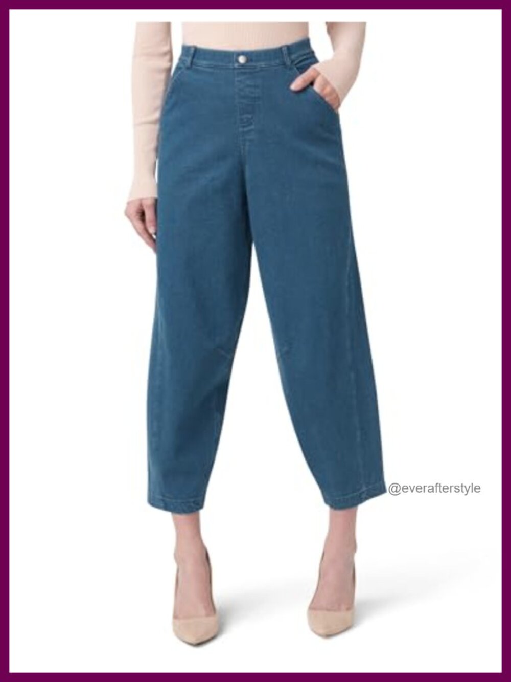 Womens Barrel Leg Jeans Skimmer Pull On Mid Rise Ankle Cropped Denim